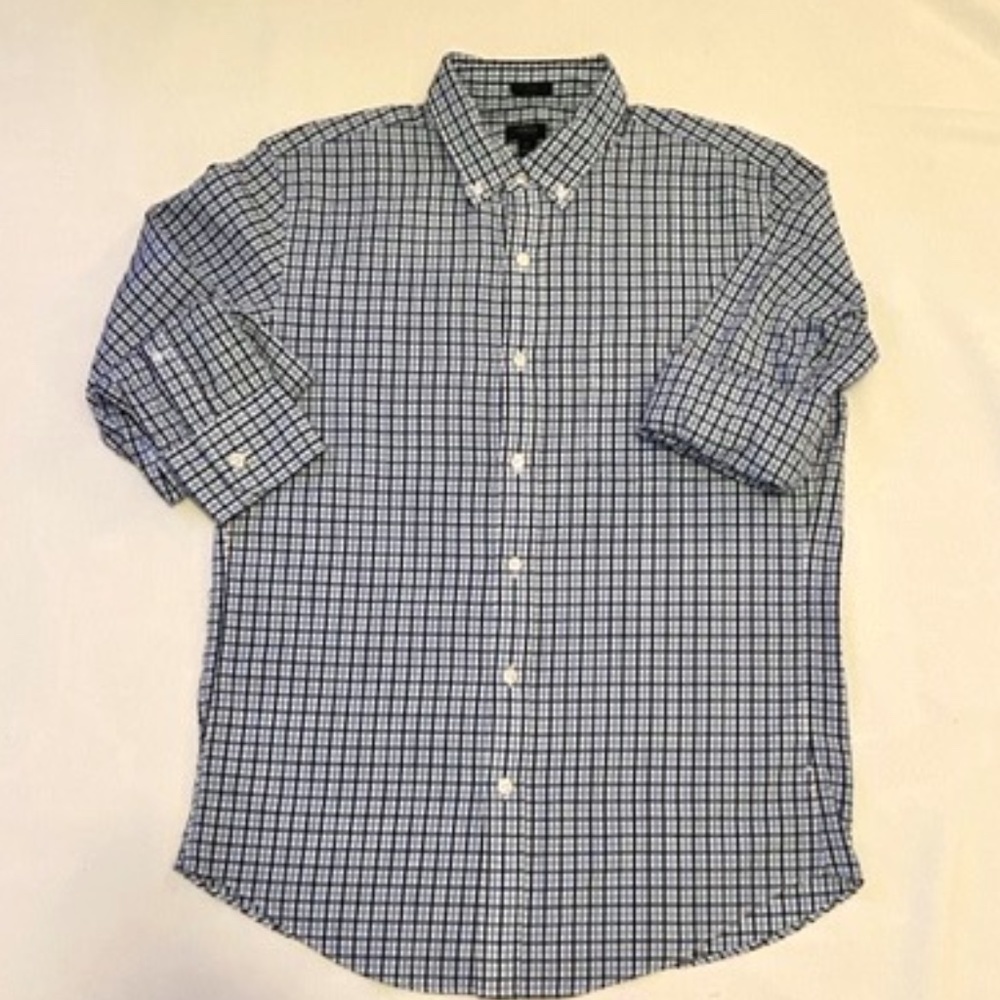 J Crew Med/Slim Gingham Seersucker L/S Shirt Blue/White NWOT!​​​​​​​​​​​…